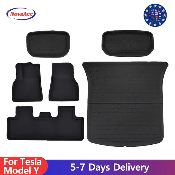 NovaAcc Gulvmåtter, Helårsdesign, Skræddersyet til Model Y,For Model Y 6STK