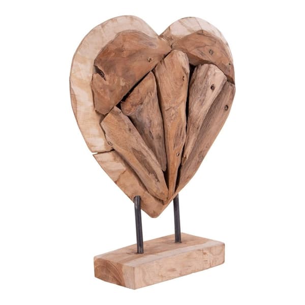 Rootz Almada Heart Teak Sculpture - Decorative Wood Art - Rustic Décor - Lägger till värme - 25x9x30 cm