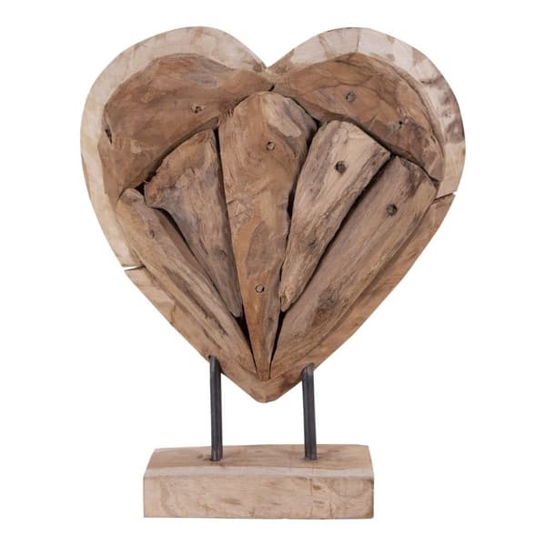 Rootz Almada Heart Teak Sculpture - Decorative Wood Art - Rustic Décor - Lägger till värme - 25x9x30 cm