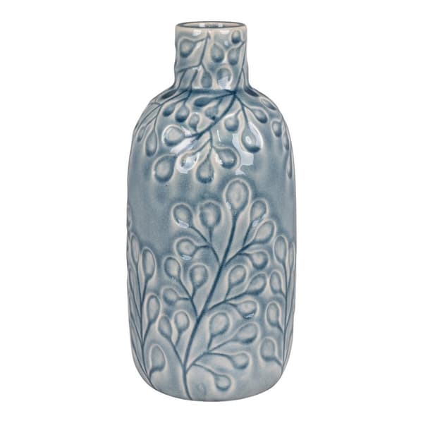 Rootz Elegant Ceramic Vase - Blue Glaze Vase - Floral Pattern Vase - Sofisticated Decor - 12x12x26cm