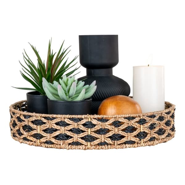 Rootz Nerja -lokero - Pyöreä meriruohoalusta - kudottu luonnollinen kuvio - monipuolinen ja tyylikäs - Ø38cm x 7cm