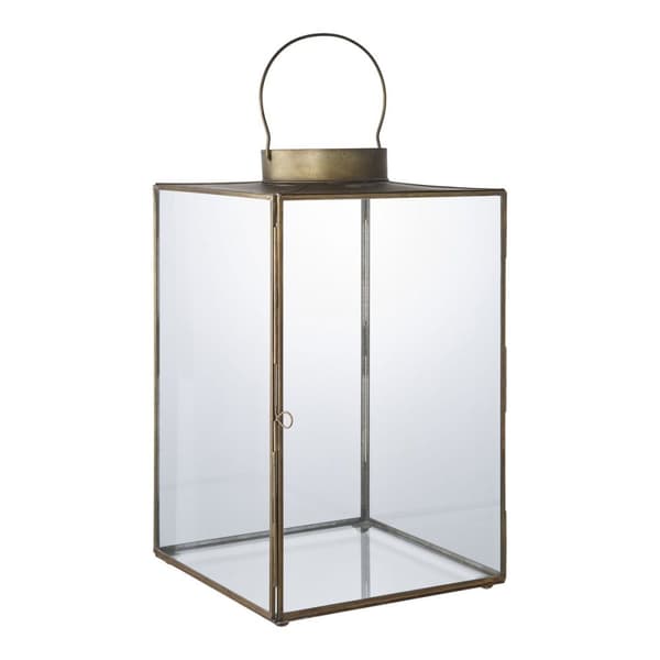 Rootz Lantern - metallilasilamppu - antiikki messinkivalo - tyylikäs sisustus - 24,5 cm x 24,5 cm x 42 cm