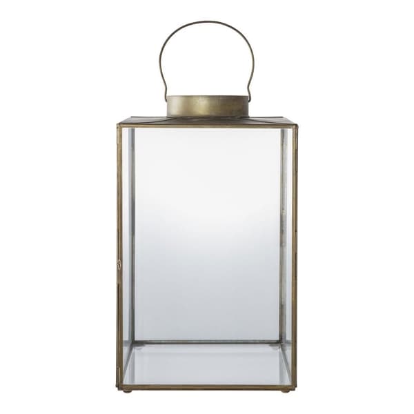 Rootz Lantern - Metal Glass Lamp - Antique Brass Light - Elegant Decor - 24,5 cm x 24,5 cm x 42 cm