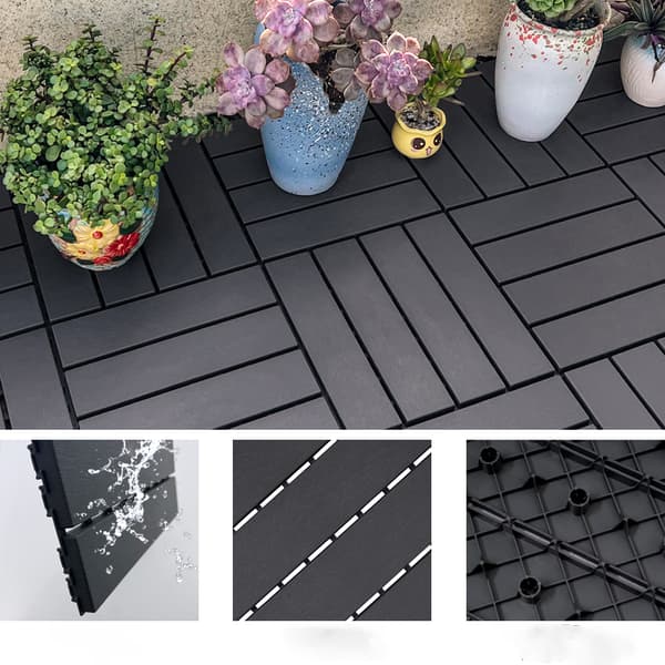INF Modulære terrassegulvfliser i tre-plastkompositt, 12 stk. Grå