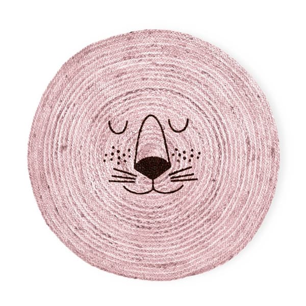 RICE Gulvmatte i jute med løveansikt - Mild rosa