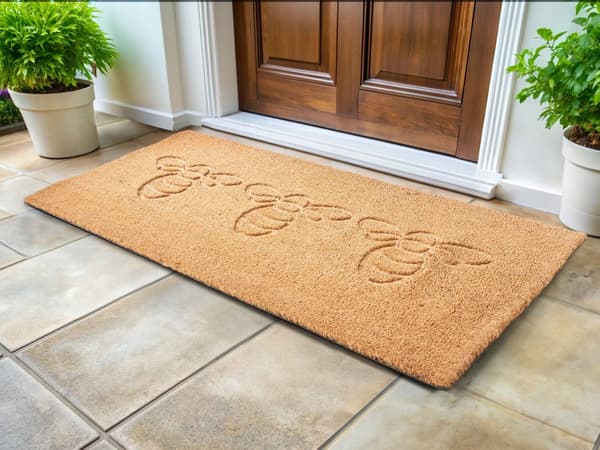 Dørtrinsmåtte naturfarvet kokosfiber-PVC 55 x 120 cm humlemønster skridsikkert rektangel moderne stil