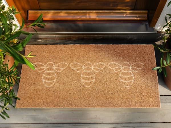 Dørtrinsmåtte naturfarvet kokosfiber-PVC 55 x 120 cm humlemønster skridsikkert rektangel moderne stil