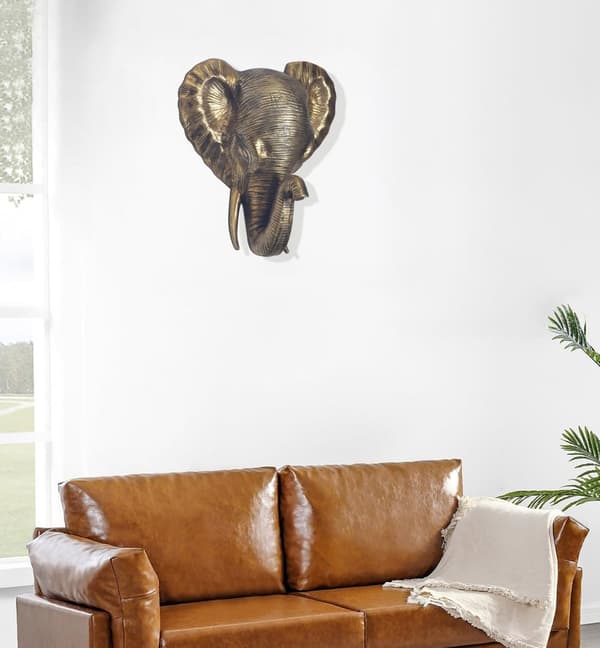 Rootz Elephant Head Wall Decor - Håndlavet skulptur - Unikt kunstværk - Solid aluminium - 33 cm x 41 cm x 20 cm