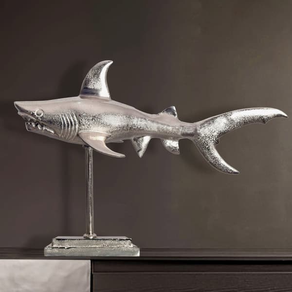 Rootz Dekorativ hajfigur - Modern staty - Unik handgjorda skulpturer - Silver Aluminium - 70 cm x 49 cm x 27 cm
