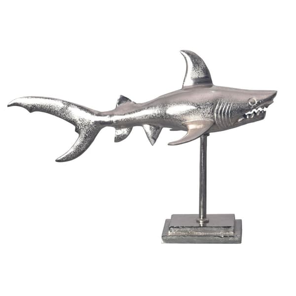 Rootz Dekorativ hajfigur - Modern staty - Unik handgjorda skulpturer - Silver Aluminium - 70 cm x 49 cm x 27 cm