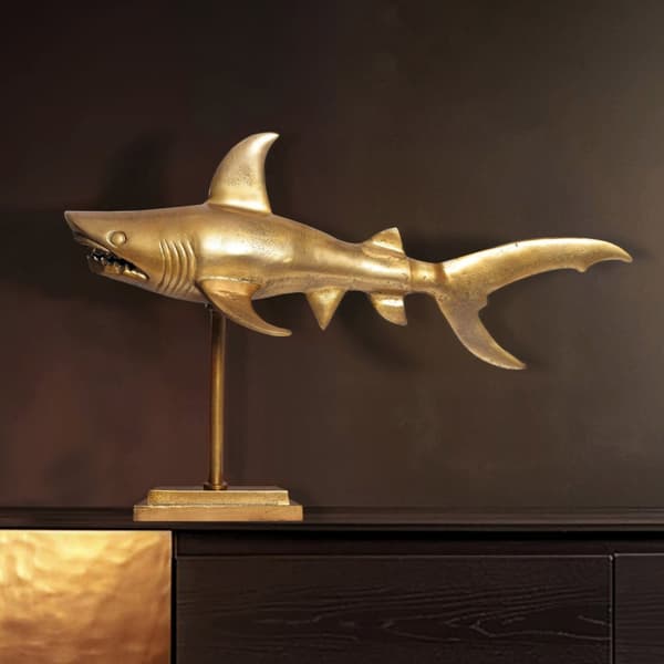 Rootz Modern Decorative Shark Figure - Handgjord staty - Unik guldskulptur - 70 cm x 49 cm x 27 cm