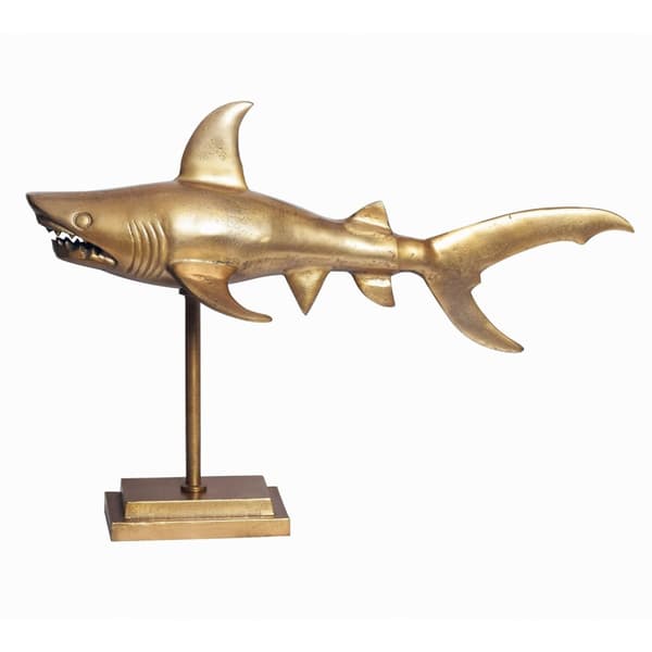 Rootz Modern Decorative Shark Figure - Handgjord staty - Unik guldskulptur - 70 cm x 49 cm x 27 cm