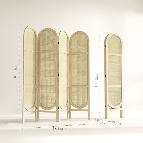 Rootz 4 Panel Wood Paravent - Room Divider - Foldeskærm - Elegant Privacy Solution - 170 x 160 cm