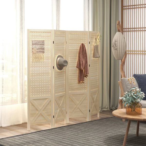Rootz 4 Panel Wood Paravent - Room Divider - Foldbar Partition - Sekretesslösning - 152 cm x 1,7 cm x 144,5 cm brun
