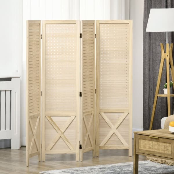 Rootz 4 Panel Wood Paravent - Room Divider - Foldbar Partition - Sekretesslösning - 152 cm x 1,7 cm x 144,5 cm brun