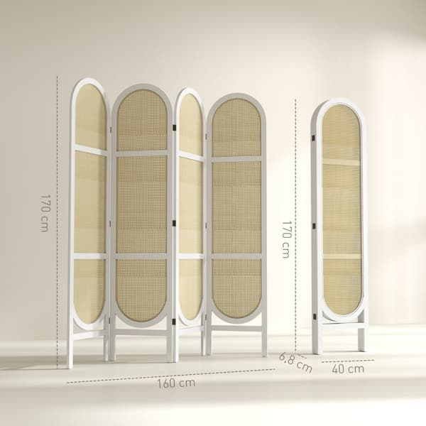 Rootz 4 Panel Paravent - Room Divider - Privatlivsskærm - Holdbar Rattan -PP - 160 cm x 1,7 cm x 170 cm - Foldbar og bærbar