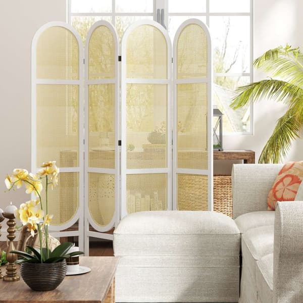 Rootz 4 Panel Paravent - Room Divider - Privatlivsskærm - Holdbar Rattan -PP - 160 cm x 1,7 cm x 170 cm - Foldbar og bærbar