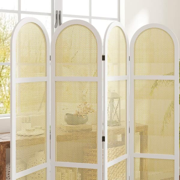 Rootz 4 Panel Paravent - Room Divider - Privatlivsskærm - Holdbar Rattan -PP - 160 cm x 1,7 cm x 170 cm - Foldbar og bærbar