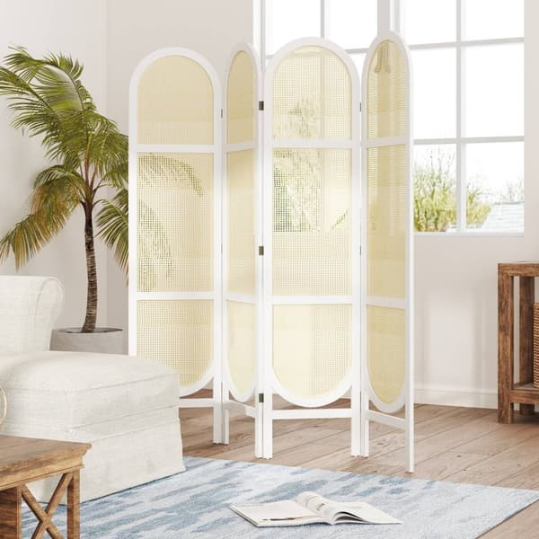 Rootz 4 Panel Paravent - Room Divider - Privatlivsskærm - Holdbar Rattan -PP - 160 cm x 1,7 cm x 170 cm - Foldbar og bærbar