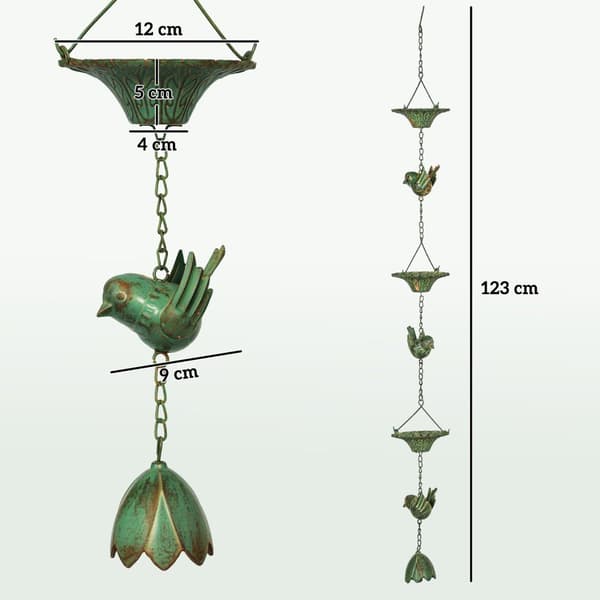 Rootz 3er -sarja sadeketju - tyhjennysketju - sateenvirtaketju - korroosiokestävä - 123 cm x Ø12cm helpon puutarhan sisustamiseksi