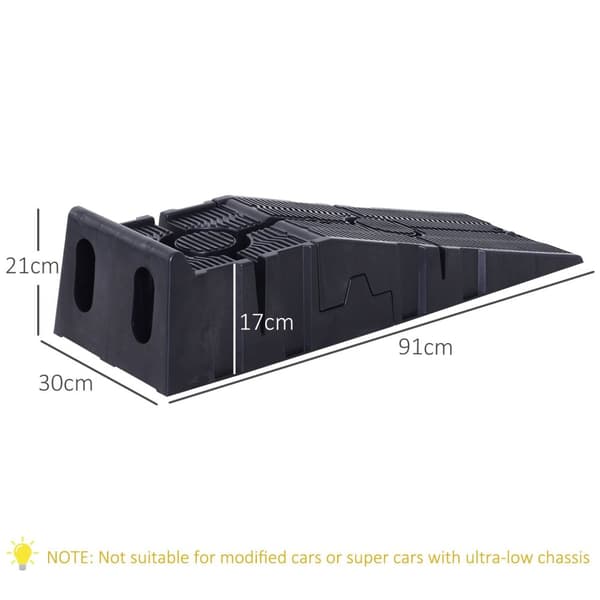 Rootz Car Access Ramps - Plastic Ramps - Vedligeholdelse af køretøjer - stødfast og stable - 2,5 ton kapacitet - 91x30x21 cm - sort