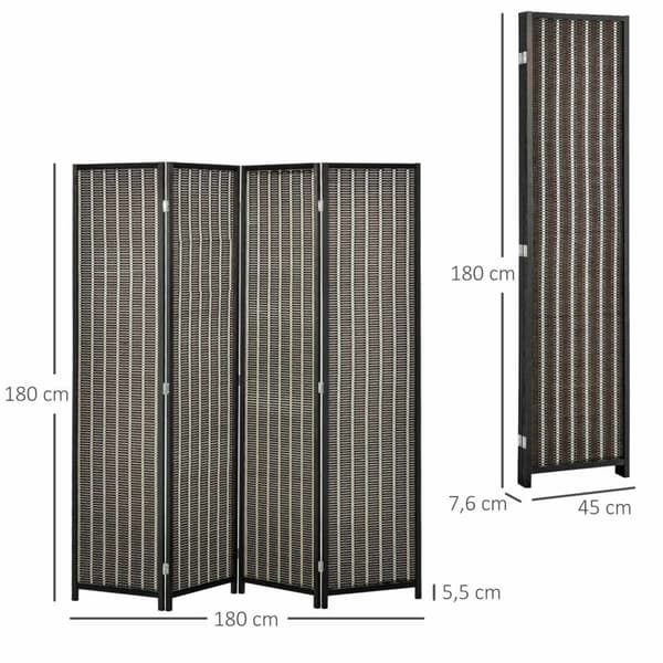 Rootz Foldbar Room Divider - Privatlivsskærm - Paravent - Træ/bambus i høj kvalitet - 180 cm x 180 cm - Brun/sort