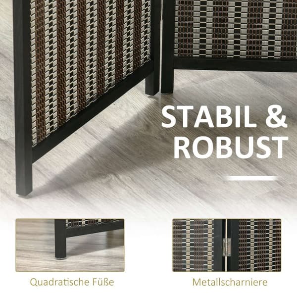 Rootz Foldbar Room Divider - Privatlivsskærm - Paravent - Træ/bambus i høj kvalitet - 180 cm x 180 cm - Brun/sort
