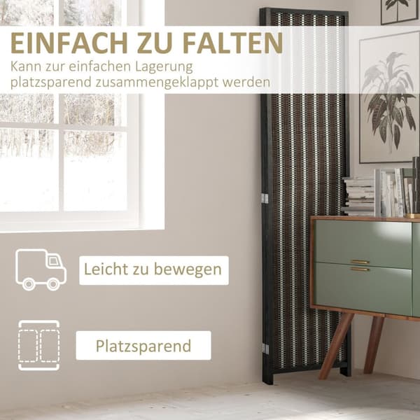 Rootz Foldbar Room Divider - Privatlivsskærm - Paravent - Træ/bambus i høj kvalitet - 180 cm x 180 cm - Brun/sort