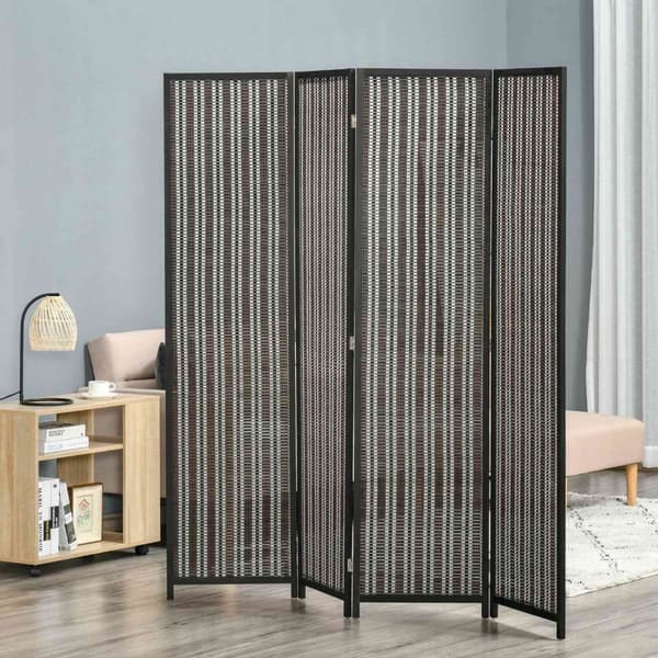 Rootz Foldbar Room Divider - Privatlivsskærm - Paravent - Træ/bambus i høj kvalitet - 180 cm x 180 cm - Brun/sort