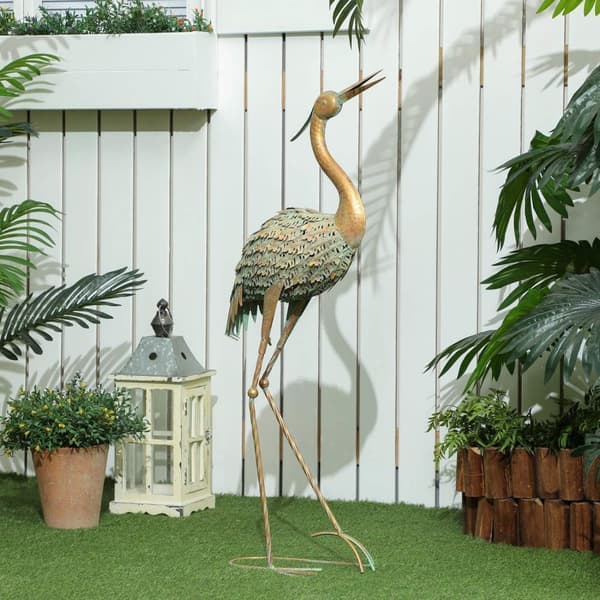 Rootz Heron Garden -patsas - ulkoveistos - metallikoriste - säänkestävä ja vakaa - 39 cm x 17cm x 90cm