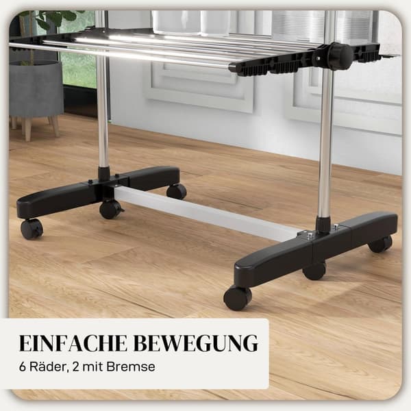 Rootz vaskeri tørretumbler - sammenfoldelig tøj airer - tørringsstativ - et -klik -system - 142 cm x 55 cm x 172 cm - Black & Silver
