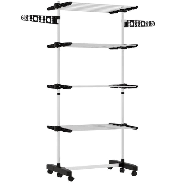 Rootz vaskeri tørretumbler - sammenfoldelig tøj airer - tørringsstativ - et -klik -system - 142 cm x 55 cm x 172 cm - Black & Silver