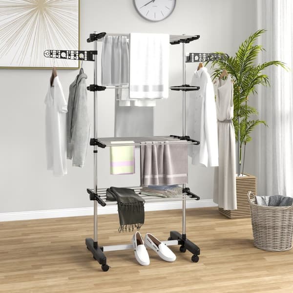 Rootz vaskeri tørretumbler - sammenfoldelig tøj airer - tørringsstativ - et -klik -system - 142 cm x 55 cm x 172 cm - Black & Silver