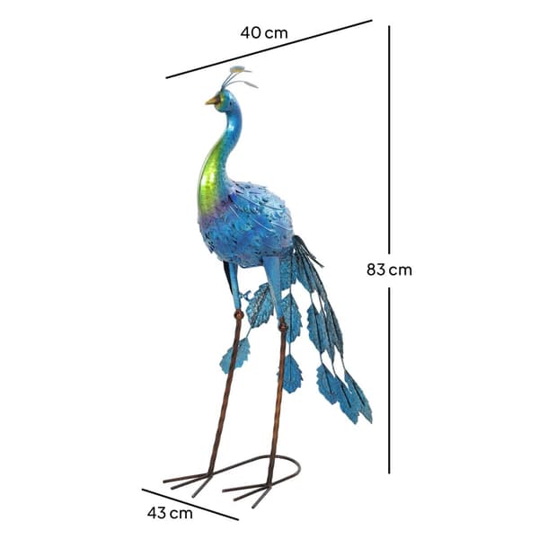 Rootz Pfau Garden Statue - Garden Decoration - Metal Sculpture - Weatherproof - 40 x 43 x 83 cm - Blue, Green