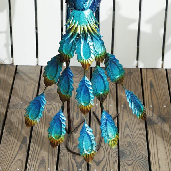 Rootz Pfau Garden Statue - Garden Decoration - Metal Sculpture - Weatherproof - 40 x 43 x 83 cm - Blue, Green