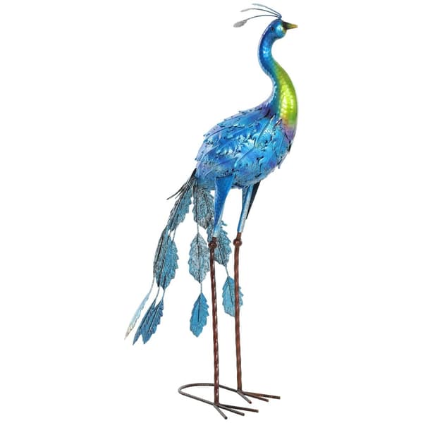Rootz Pfau Garden Statue - Garden Decoration - Metal Sculpture - Weatherproof - 40 x 43 x 83 cm - Blue, Green