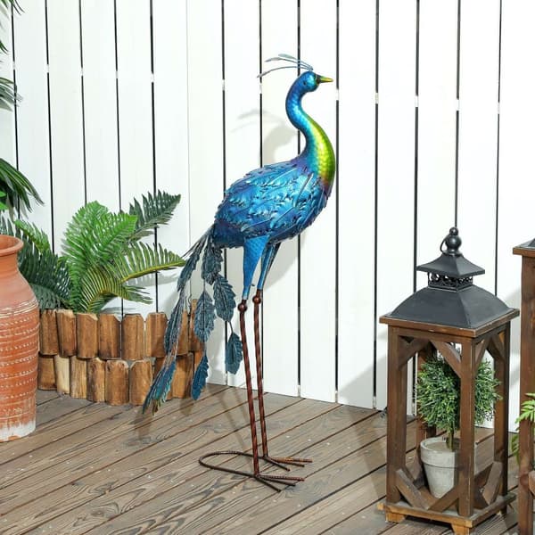 Rootz Pfau Garden Statue - Garden Decoration - Metal Sculpture - Weatherproof - 40 x 43 x 83 cm - Blue, Green