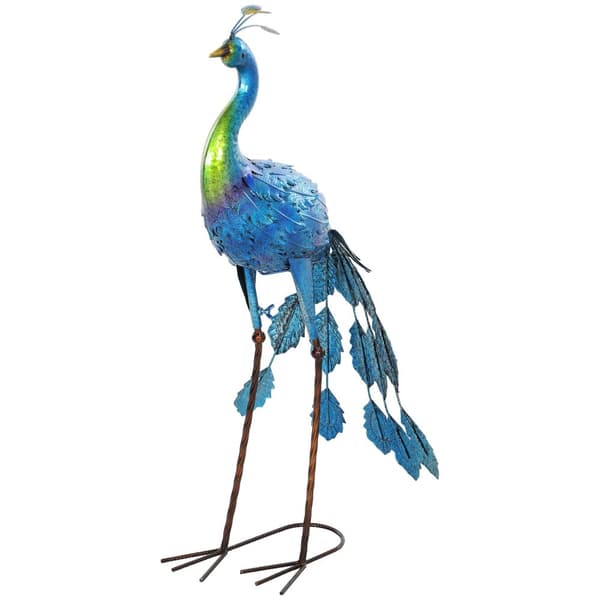 Rootz Pfau Garden Statue - Garden Decoration - Metal Sculpture - Weatherproof - 40 x 43 x 83 cm - Blue, Green
