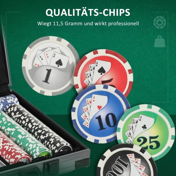 Rootz Poker Set - Poker Case - 400 Chips - Casinospil - 39,5 cm x 28cm x 8cm - Organiseret spil - Texas Hold'em for op til 10 spillere