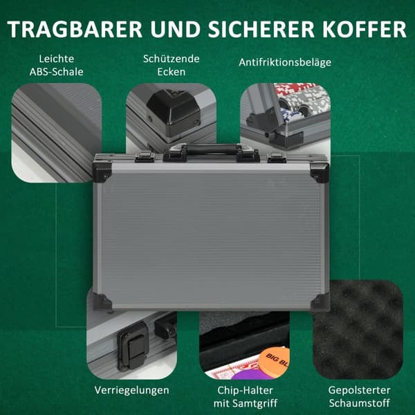 Rootz Poker Set - Poker Case - 400 Chips - Casinospil - 39,5 cm x 28cm x 8cm - Organiseret spil - Texas Hold'em for op til 10 spillere