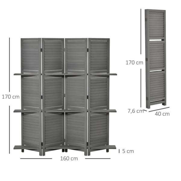 Rootz Room Divider - Paravent - Sammenfoldelig skærm - 3 hylder - Paulownia Wood - 160 cm x 1,9 cm x 170 cm
