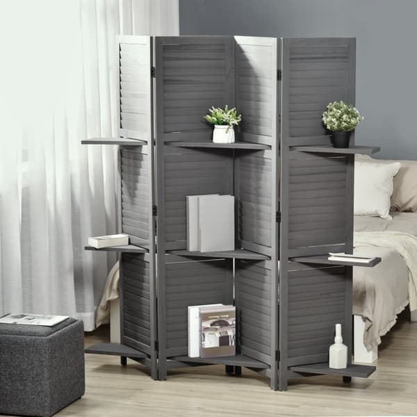 Rootz Room Divider - Paravent - Sammenfoldelig skærm - 3 hylder - Paulownia Wood - 160 cm x 1,9 cm x 170 cm