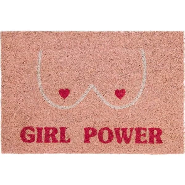 Original "Girl power" dörrmatta i kokosnötskal med halkfri PVC-baksida. Mått: 70 x 40 x 1,5 cm - FISURA