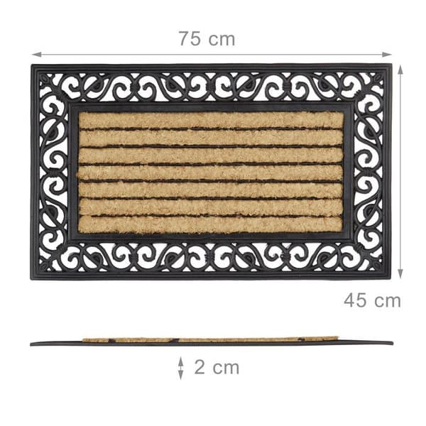 Paillasson - Relaxdays - Randig - Kokosfibrer - Halkskydd - 75x45 cm