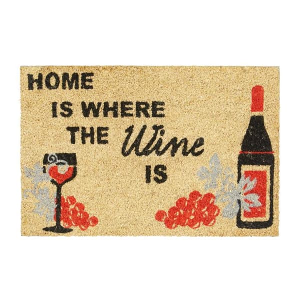 Relaxdays Kokosfiber dörrmatta entrédörr golvmatta HOME IS WHERE WINE IS 60x40 vinflaska halkfri PVC, natur