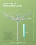 Miniatyrbillede 6 af 6: Rootz 50m tøjlinje - vaskeri - tørringsstativ - holder 5 belastninger - justerbar højde 121-183 cm - 170 cm x 170 cm - sølvgrøn