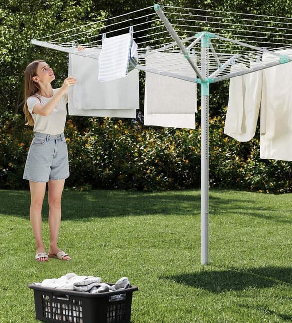 Rootz 50m tøjlinje - vaskeri - tørringsstativ - holder 5 belastninger - justerbar højde 121-183 cm - 170 cm x 170 cm - sølvgrøn