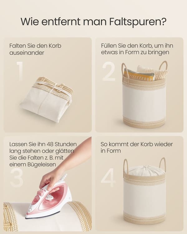 ROOTZ 60L Vaskeri Kurv - Vask Hamper - Opbevaringsbakke - Hvid og brun - Polyester bomuld - 41x41x46cm