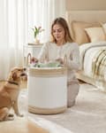 Miniatyrbillede 2 af 6: ROOTZ 60L Vaskeri Kurv - Vask Hamper - Opbevaringsbakke - Hvid og brun - Polyester bomuld - 41x41x46cm
