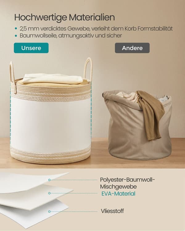 Rootz 90L Law Basket - Vaskeriopbevaring - Hampere - Låg & greb - 50 x 50 x 46 cm - Polyester bomuldsblanding - Kamelbrun